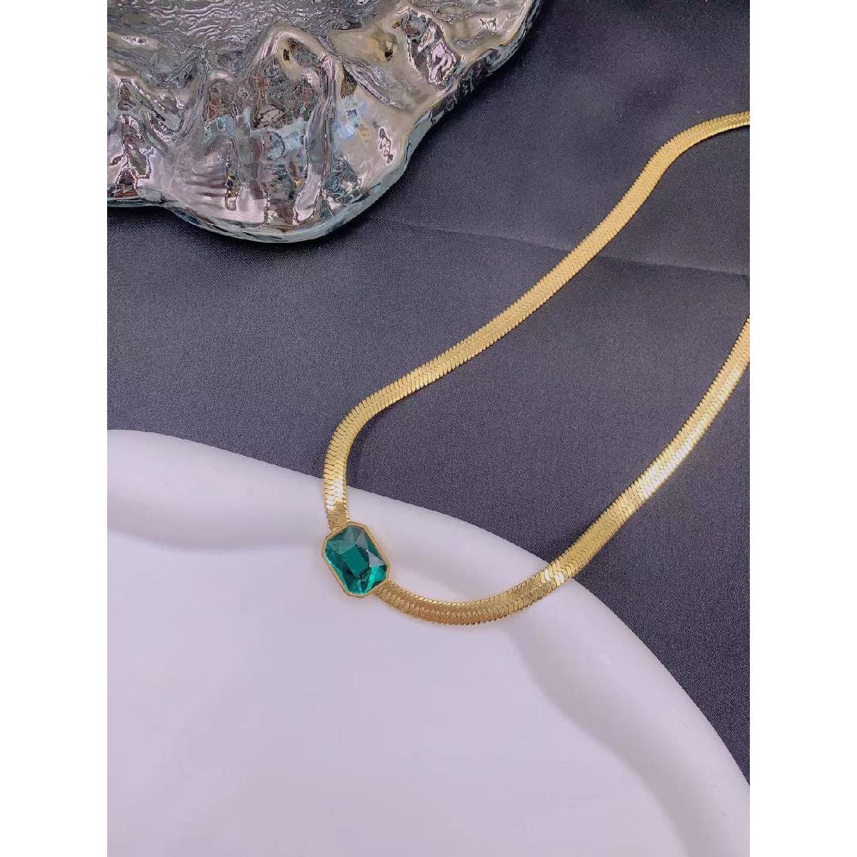 Emerald Green Gold Surgical Stainless Steel Snake Chain Necklace Bulk