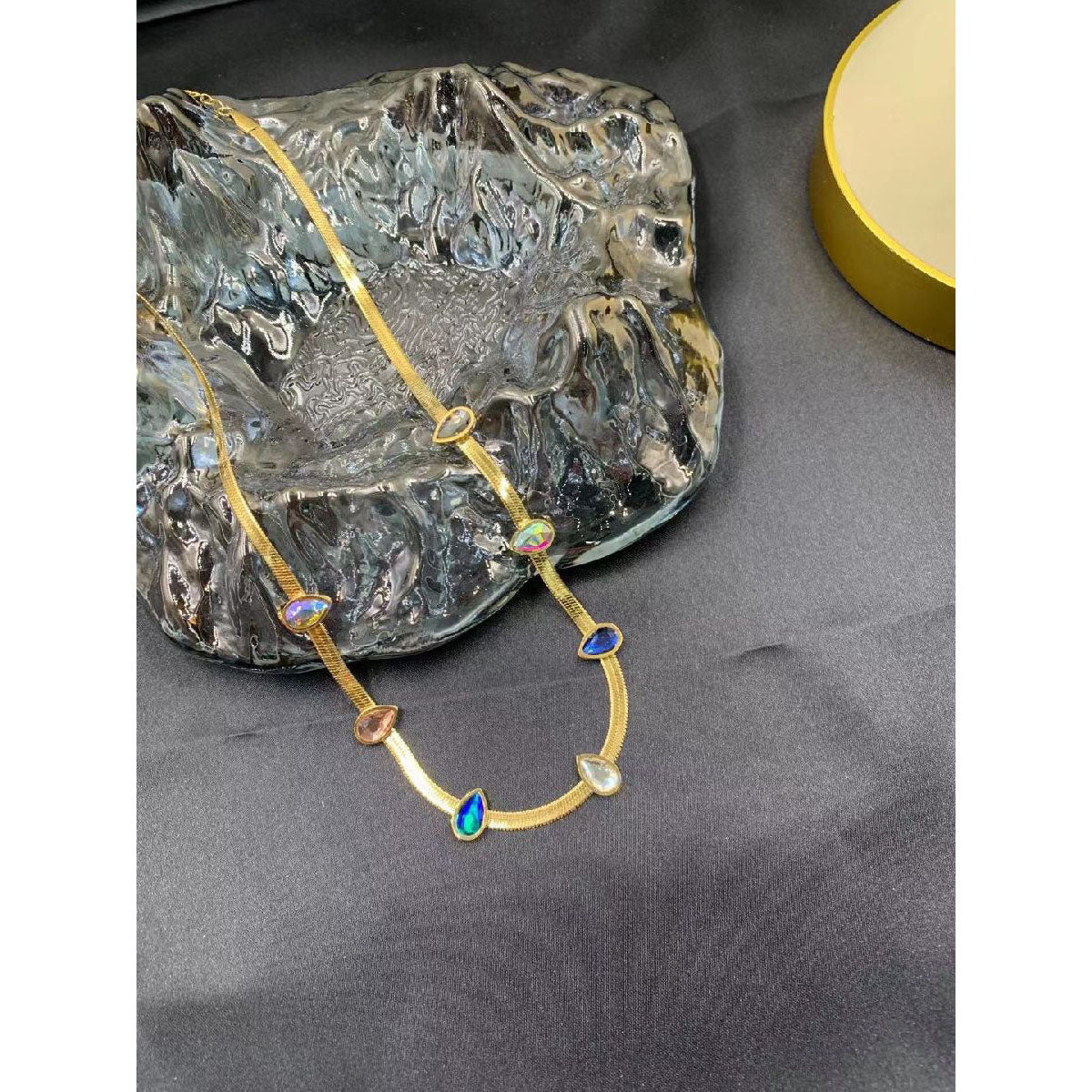 Multi Color Rainbow Pear Crystals 18K Gold Stainless Steel Snake Necklace Chain for Women Main image