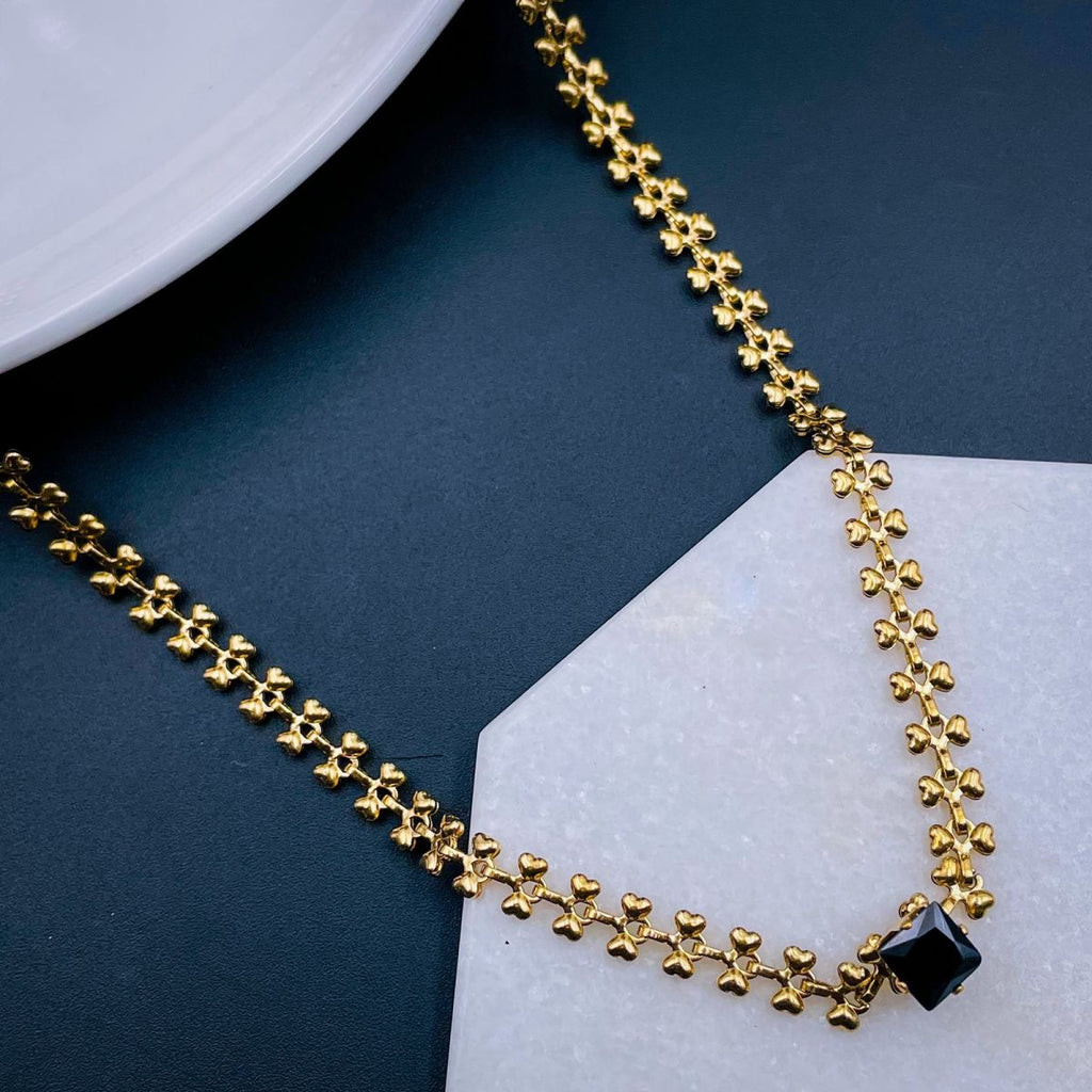 Black Princess Cut CZ Gold Stainless Steel Fancy Necklace Chain Bulk