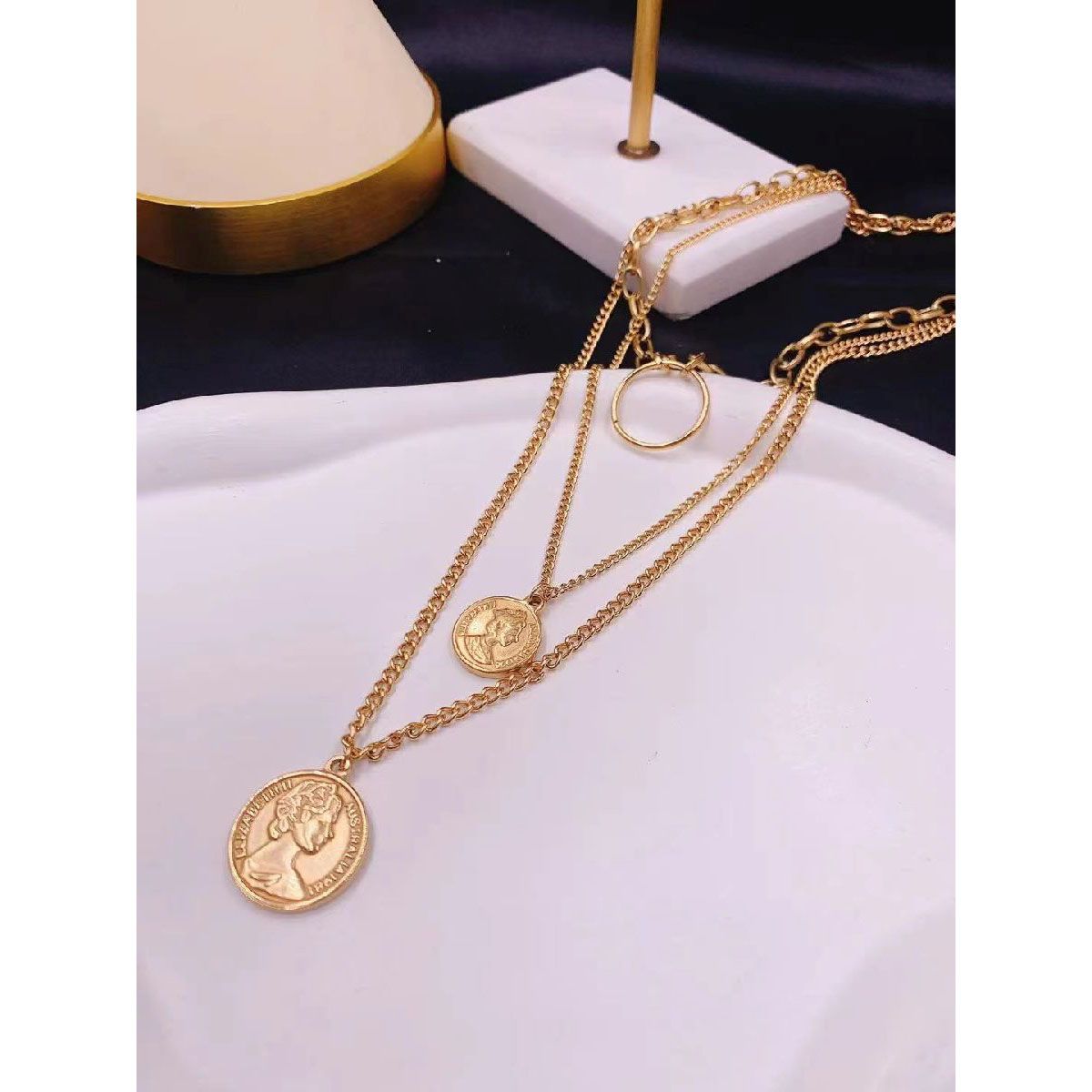 Coin Ginni Medallion Three Layered 18K Gold Stainless Steel Necklace Chain for Women Secondary image