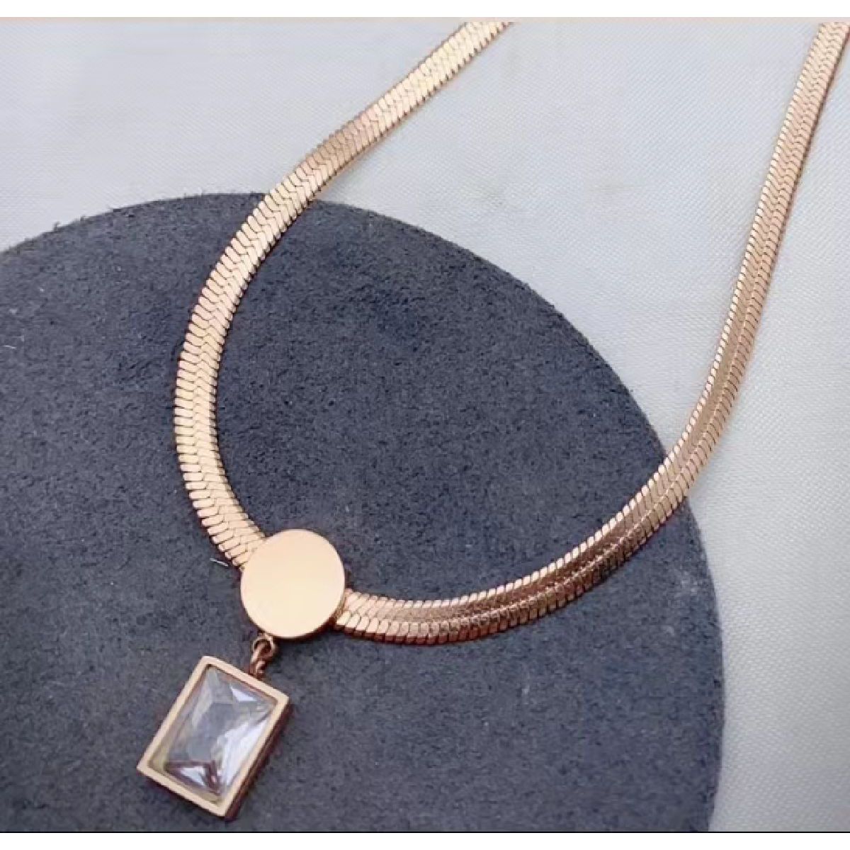 Baguette CZ 18K Rose Gold Stainless Steel Snake Chain Necklace Bulk