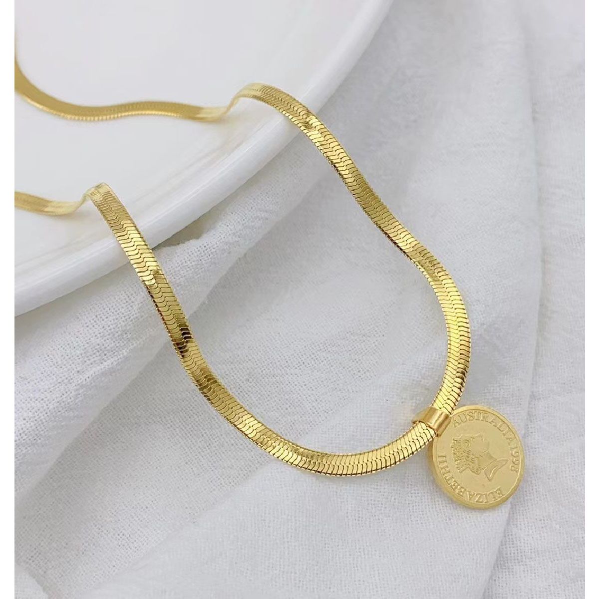 Coin Ginni Medallion 18K Gold Stainless Steel Snake Pendant Chain Necklace Women Main image