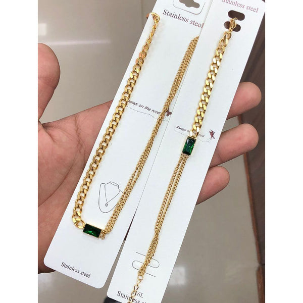 Emerald Green Curb Layered Links 18K Gold Chain Bracelet Women Bulk Main image