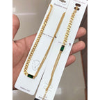 Emerald Green Curb Layered Links 18K Gold Chain Bracelet Women Bulk