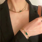 Emerald Green Curb Layered Links 18K Gold Chain Bracelet Women Bulk