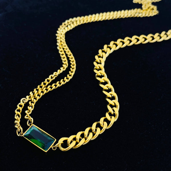 Emerald Green Curb Layered Links 18K Gold Chain Bracelet Women Bulk Secondary image