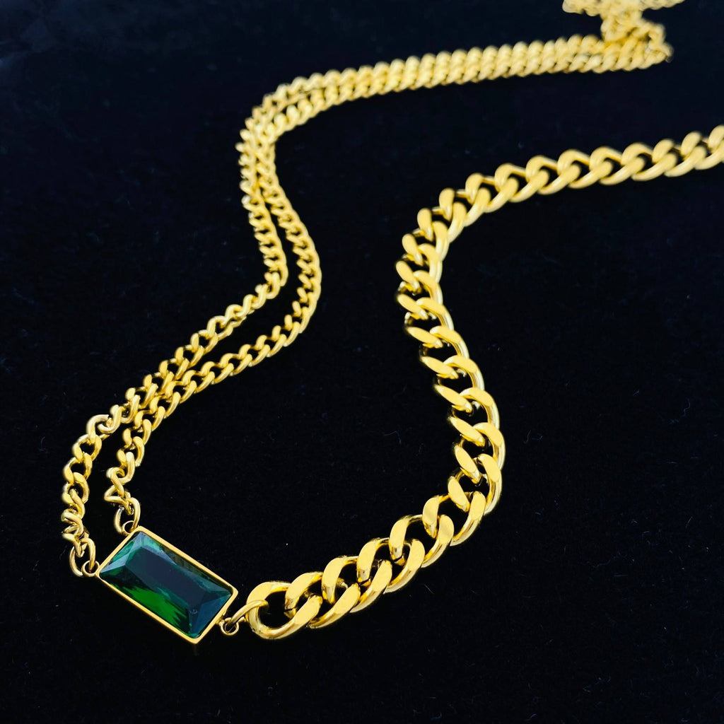 Emerald Green Curb Layered Links 18K Gold Chain Bracelet Women Bulk
