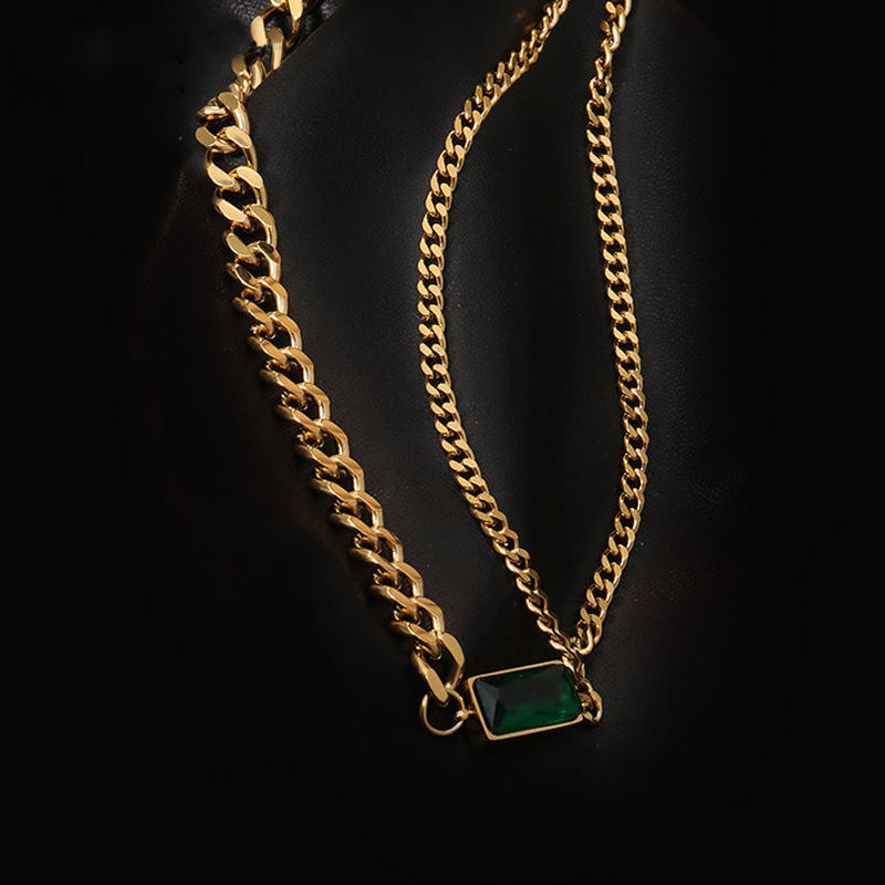Emerald Green Curb Layered Links 18K Gold Chain Bracelet Women Bulk