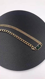 Emerald Green Curb Layered Links 18K Gold Chain Bracelet Women Bulk