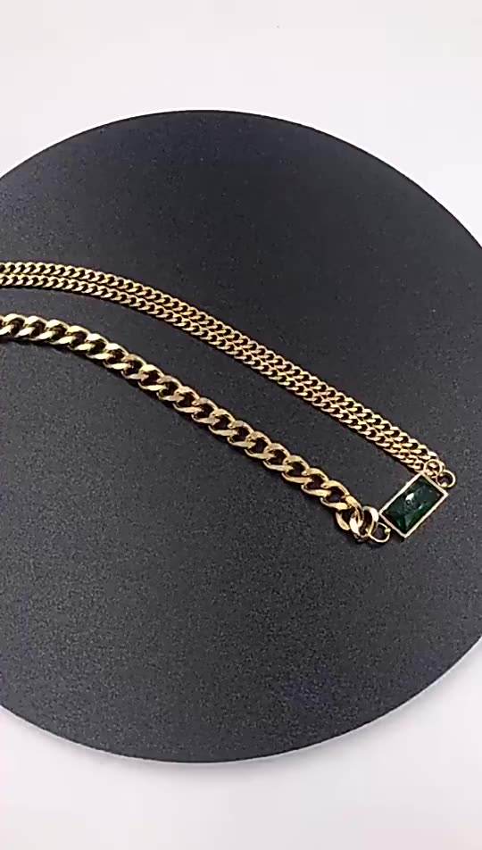 Emerald Green Curb Layered Links 18K Gold Chain Bracelet Women Bulk