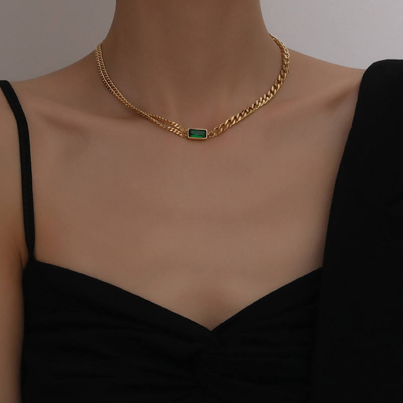 Emerald Green Curb Layered Links 18K Gold Chain Bracelet Women Bulk