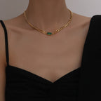 Emerald Green Curb Layered Links 18K Gold Chain Bracelet Women Bulk