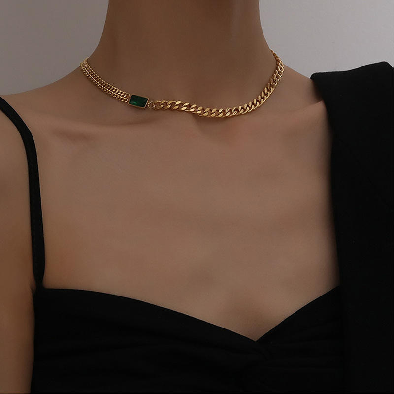 Emerald Green Curb Layered Links 18K Gold Chain Bracelet Women Bulk