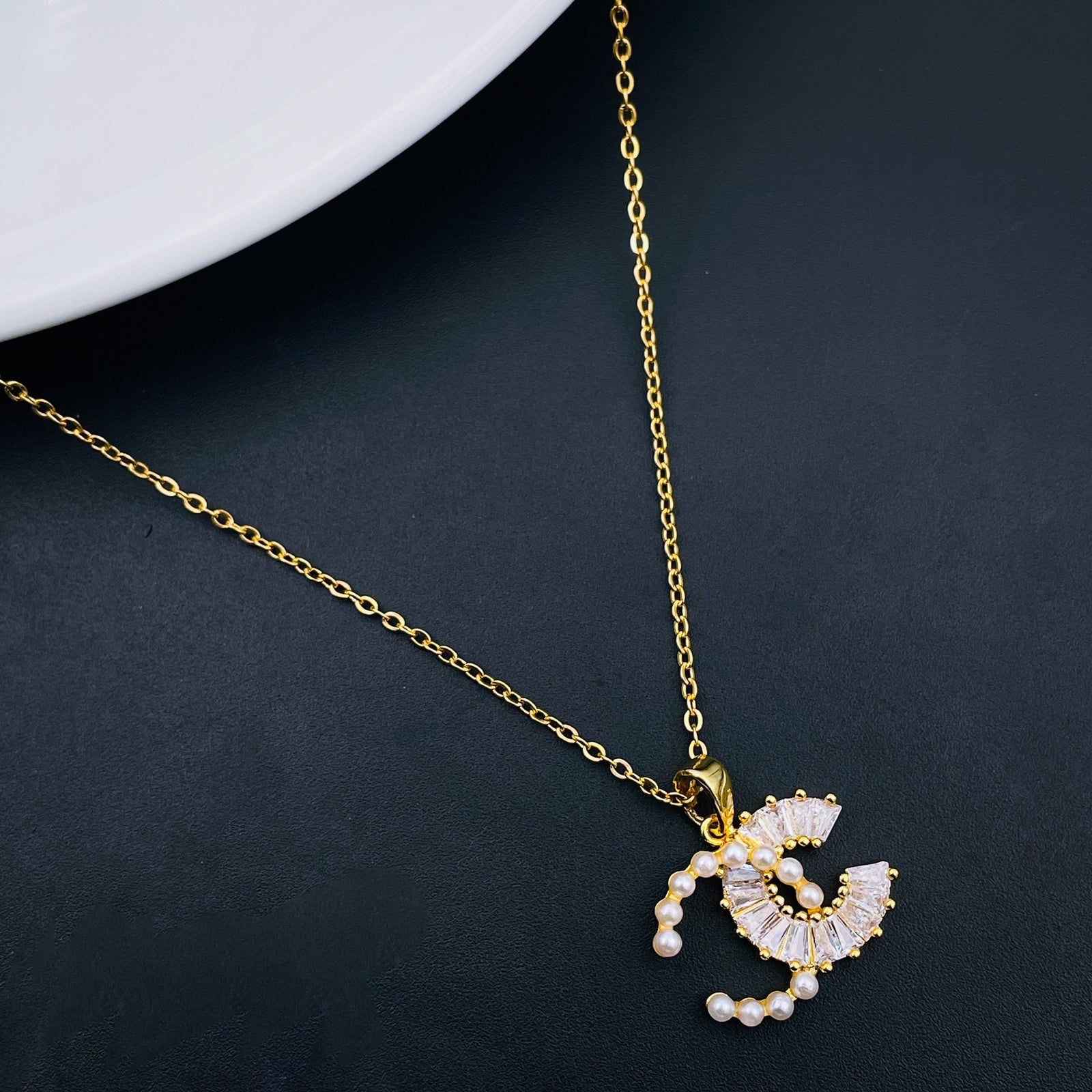 Pearl Baguette CZ 18K Gold Stainless Steel Pendant Chain Bulk