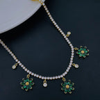 Green Flower Tennis Solitaire CZ 18K Gold Charms Necklace Bulk