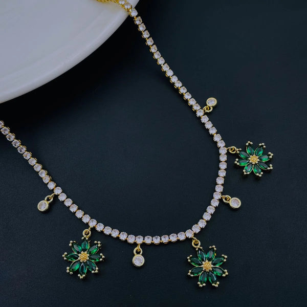 Green Flower Tennis Solitaire CZ 18K Gold Charms Necklace Bulk Main image