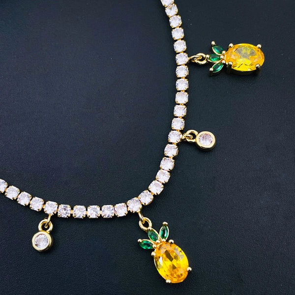 Pineapple Tennis Solitaire CZ 18K Gold Charms Necklace Bulk Secondary image