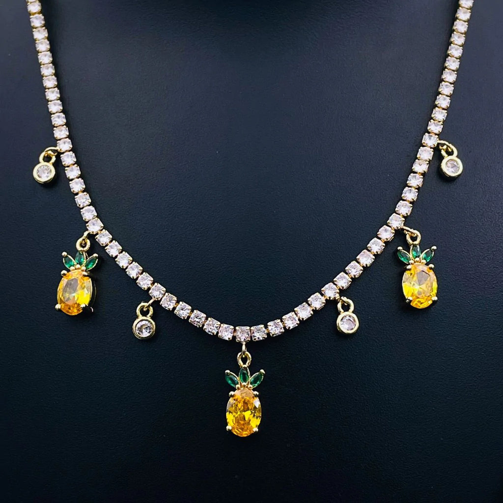 Pineapple Tennis Solitaire CZ 18K Gold Charms Necklace Bulk
