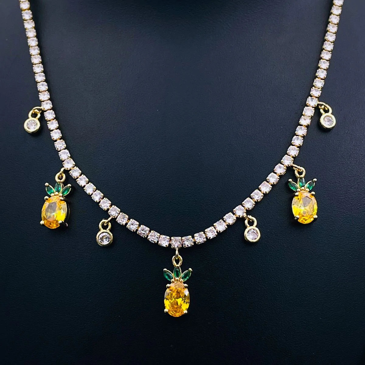 Pineapple Tennis Solitaire CZ 18K Gold Charms Necklace Bulk