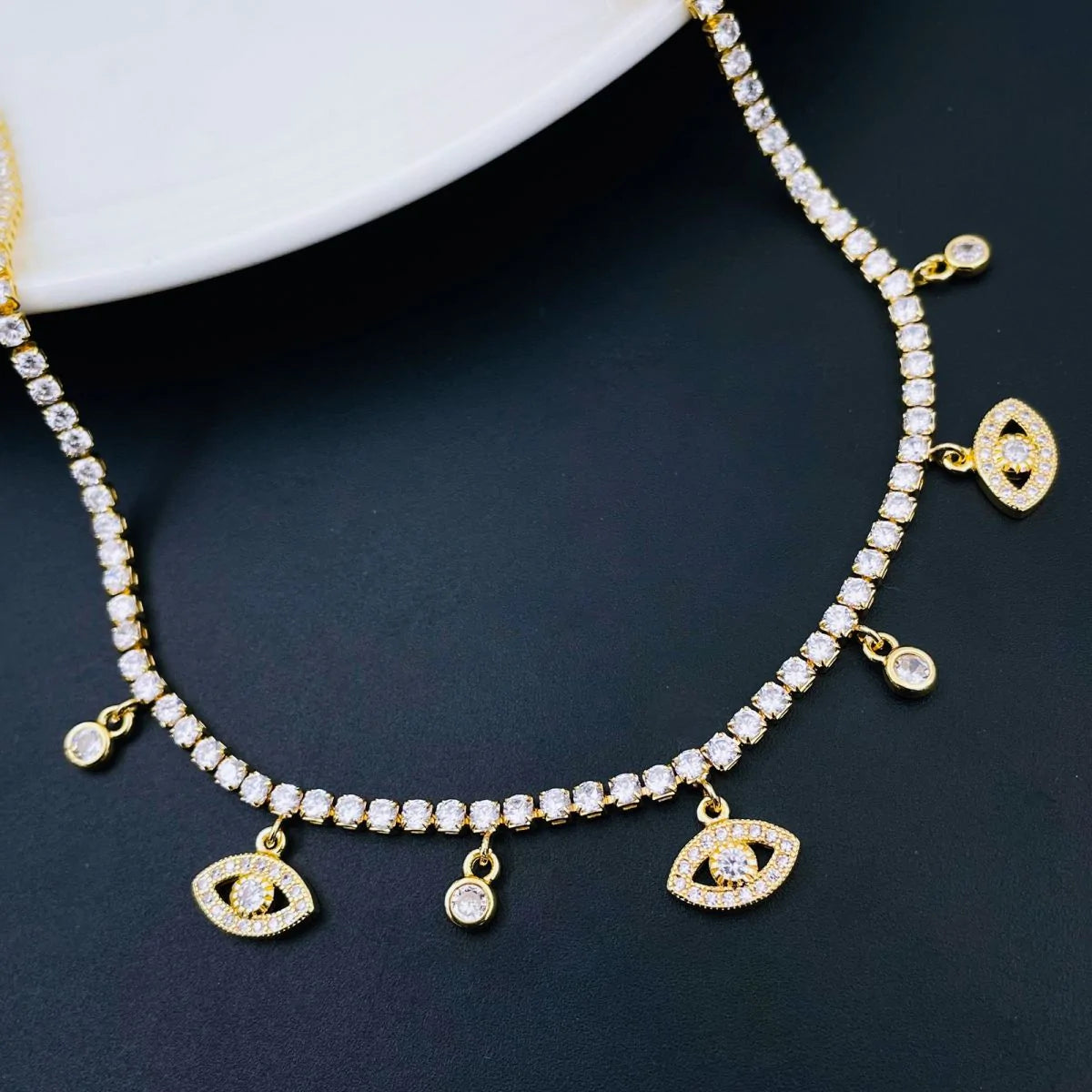 Evil Eye Tennis Solitaire Cubic Zirconia 18K Gold Charms Necklace Bulk Main image