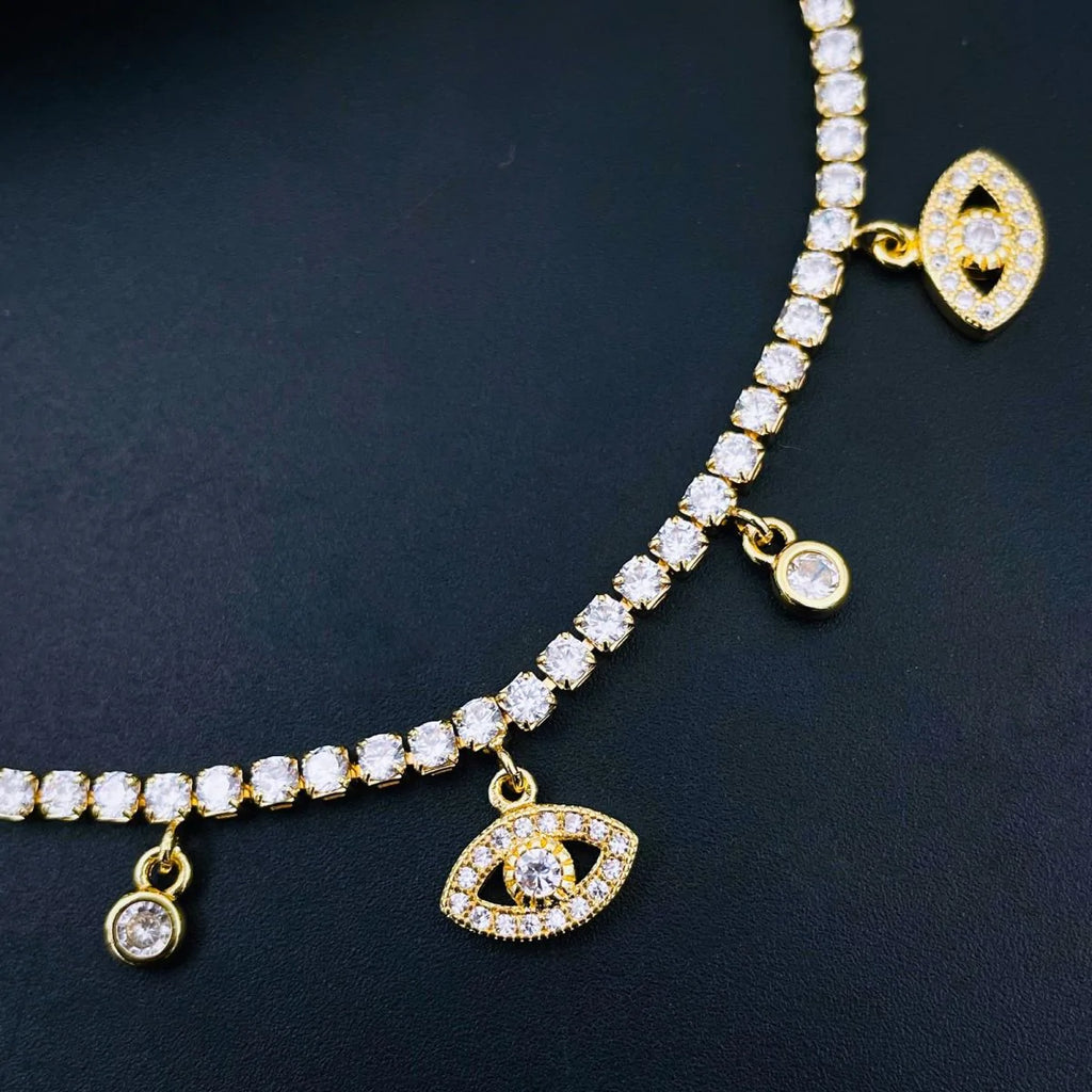 Evil Eye Tennis Solitaire Cubic Zirconia 18K Gold Charms Necklace Bulk