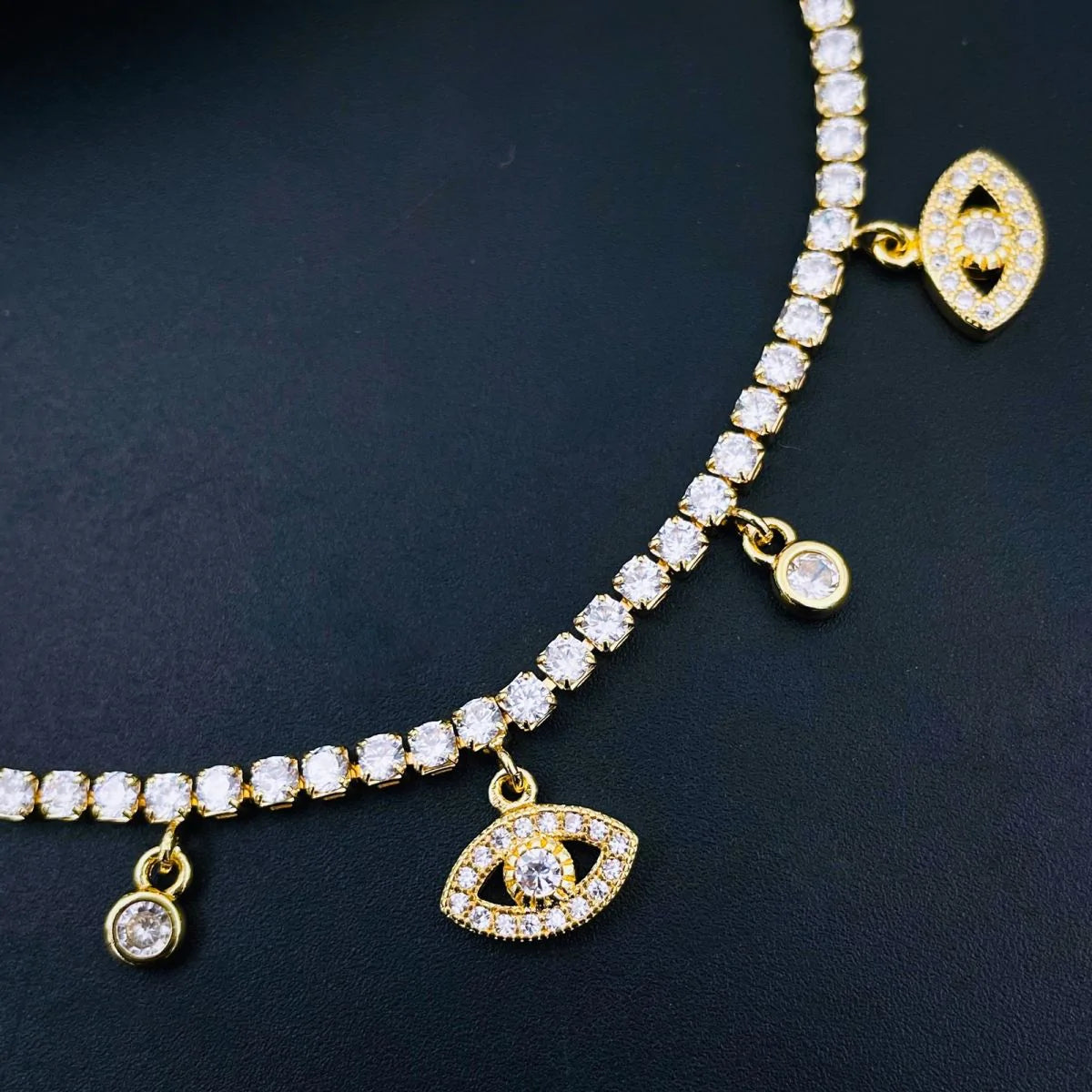 Evil Eye Tennis Solitaire Cubic Zirconia 18K Gold Charms Necklace Bulk