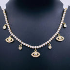 Evil Eye Tennis Solitaire Cubic Zirconia 18K Gold Charms Necklace Bulk