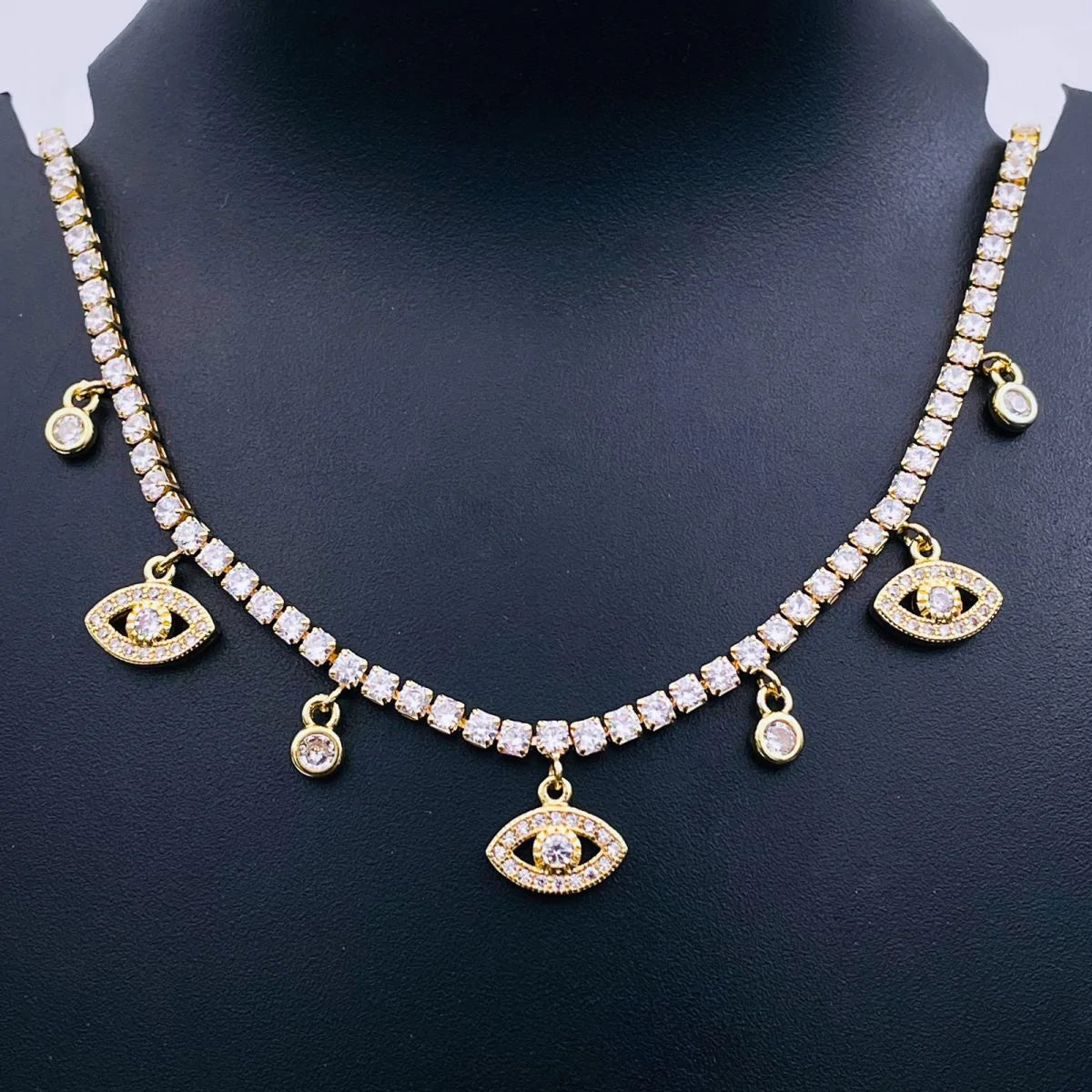 Evil Eye Tennis Solitaire Cubic Zirconia 18K Gold Charms Necklace Bulk