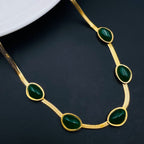 Green Beads 18K Gold Stainless Steel Snake Chain Bracelet Women Bulk