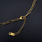 Dual Layer Pearl 18K Gold Paper Clip Links Stainless Steel Necklace Chain for Women