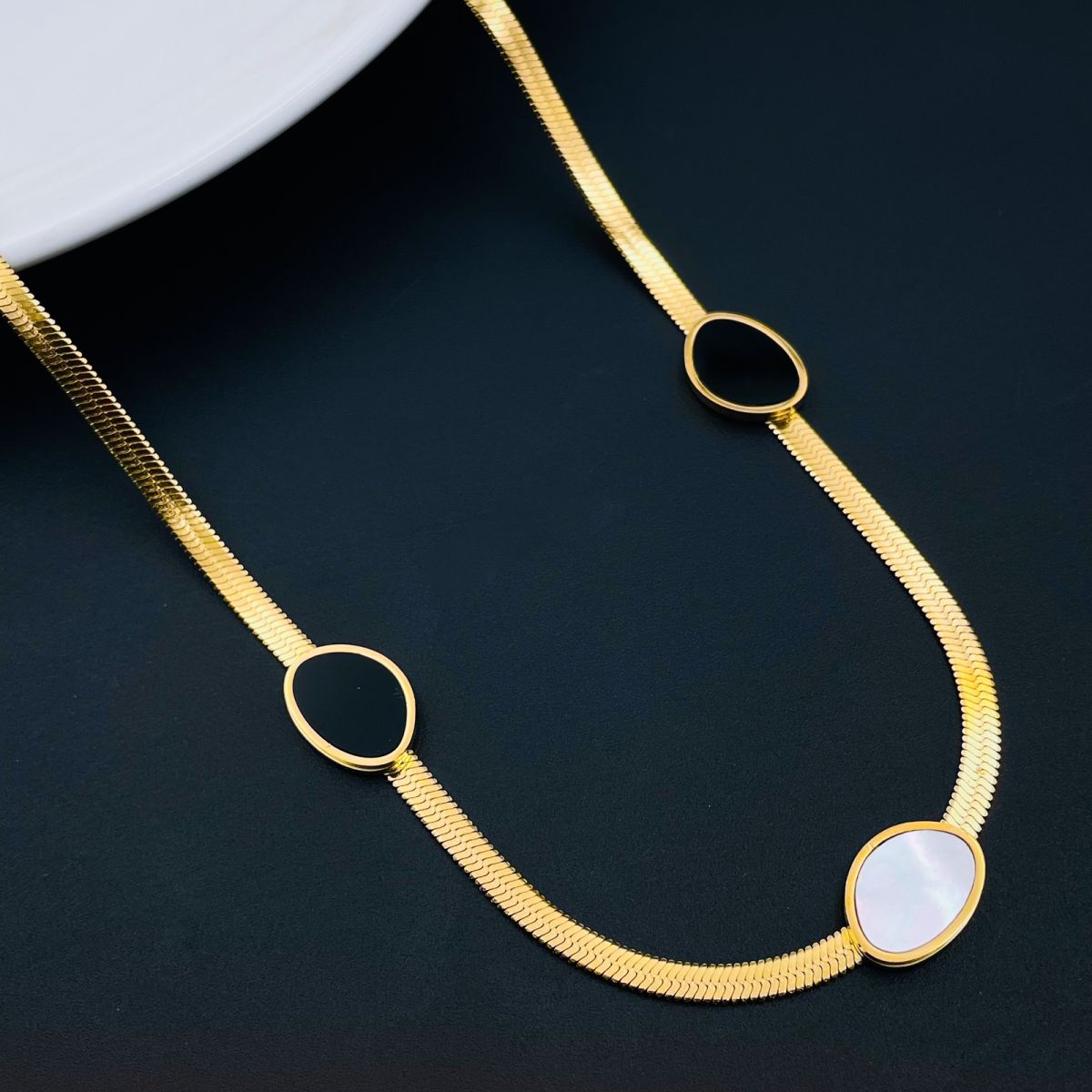 Black White Beads 18K Gold Stainless Steel Snake Chain Bracelet Bulk