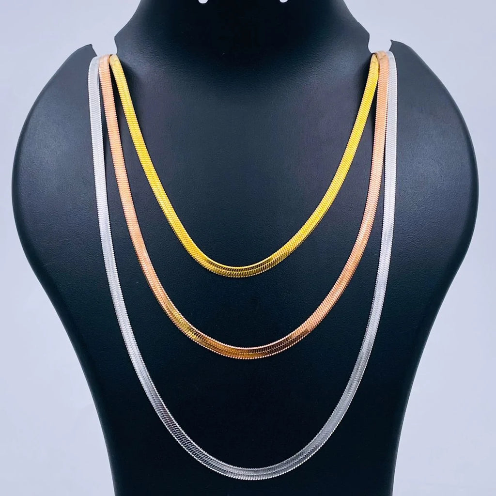 Triple Layer Gold Silver Rose 18K Gold Stainless Steel Snake Necklace Chain for Women