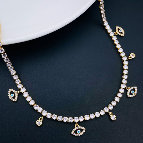 Oval Evil Eye Tennis Solitaire CZ 18K Gold Dainty Charms Necklace Bulk Main image