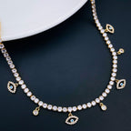 Oval Evil Eye Tennis Solitaire CZ 18K Gold Dainty Charms Necklace Bulk