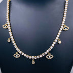 Oval Evil Eye Tennis Solitaire CZ 18K Gold Dainty Charms Necklace Bulk