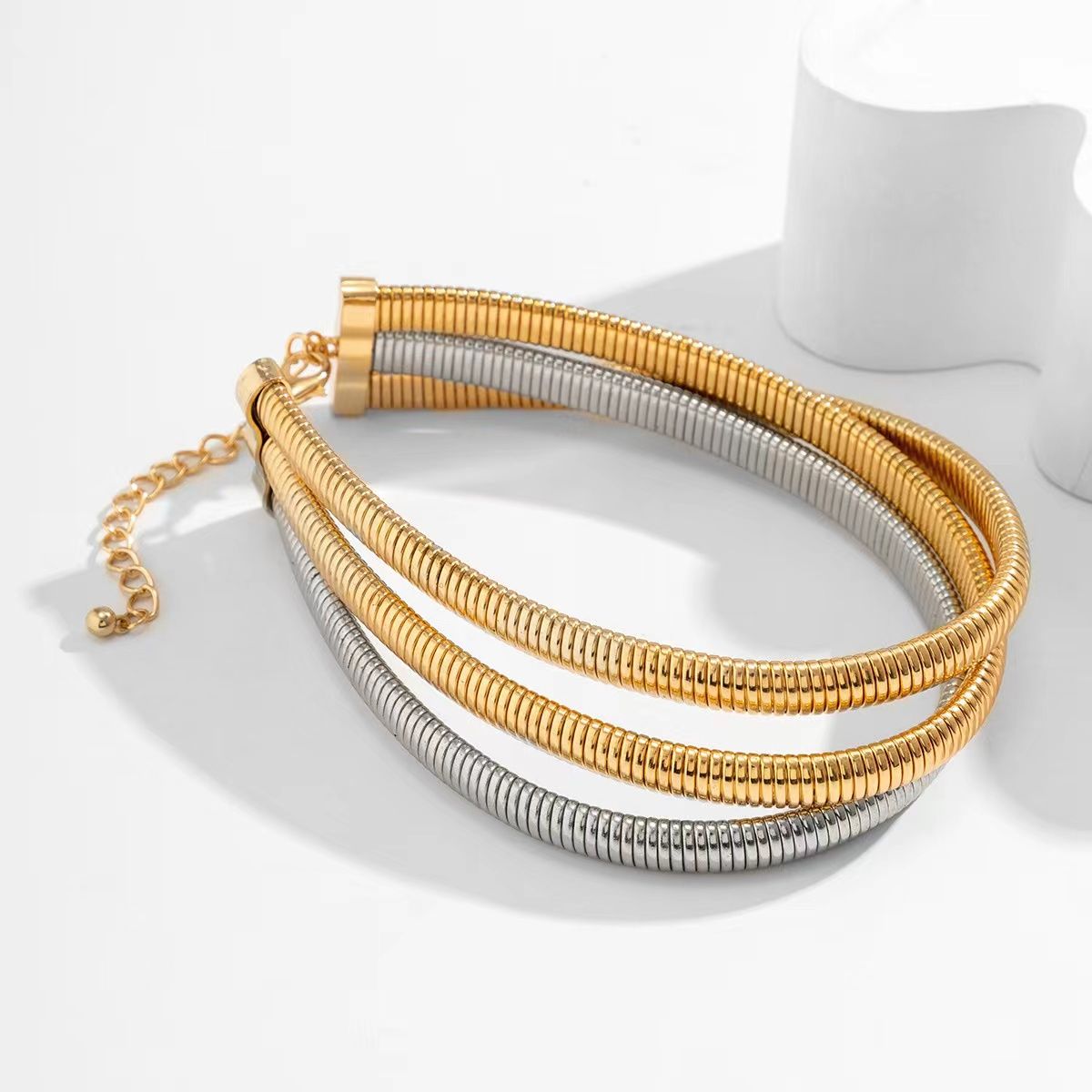 Triple Wrap Layer Snake Smooth 18K Gold Stainless Steel Choker Necklace for Women Main image