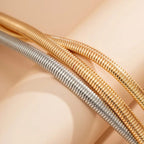Triple Wrap Layer Snake Smooth 18K Gold Stainless Steel Choker Necklace for Women