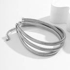 Triple Wrap Layer Snake Smooth 18K Gold Stainless Steel Choker Necklace for Women