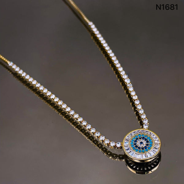 Evil Eye Baguette Eternity 18K Gold Adjustable Slider Necklace Bulk Main image