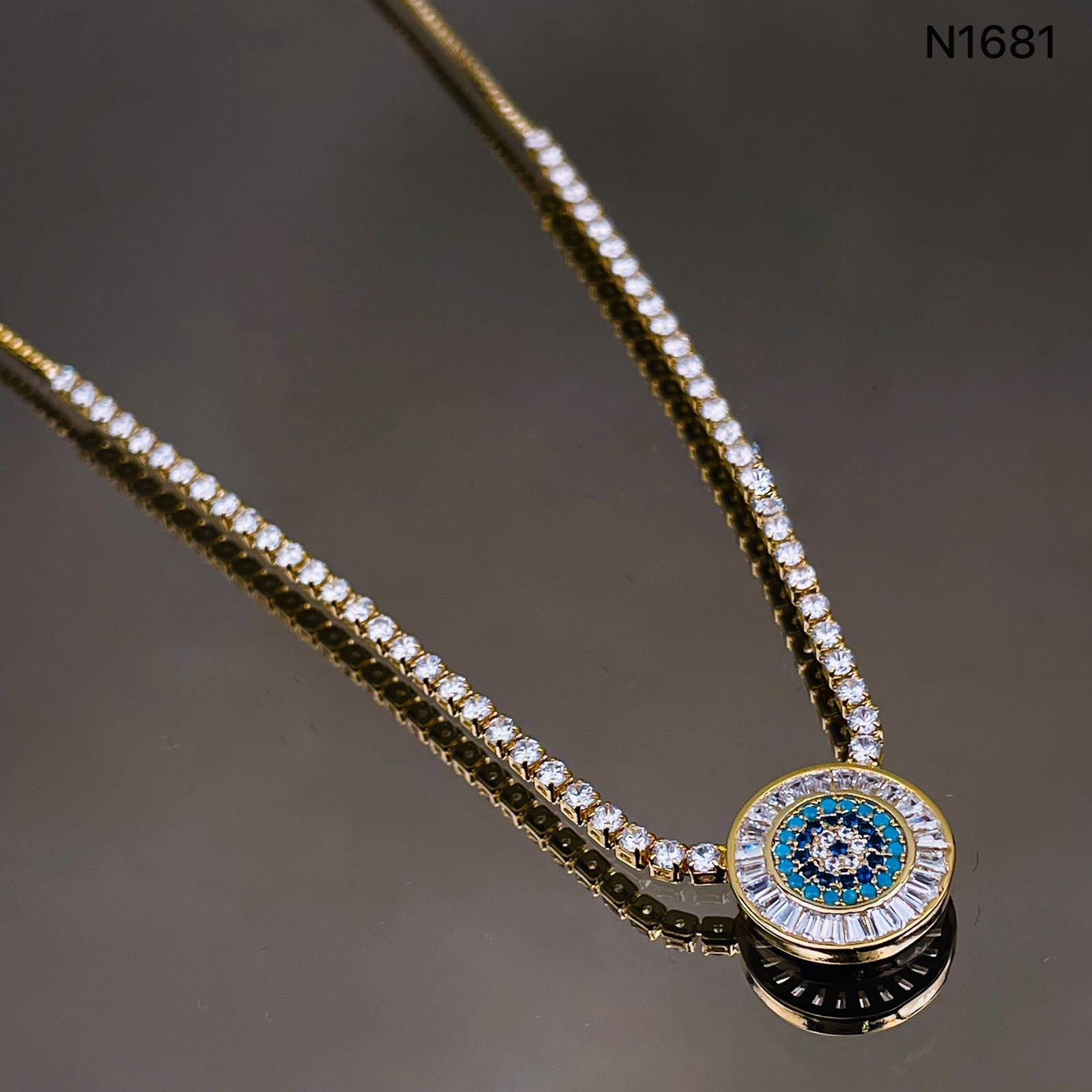 Evil Eye Baguette Eternity 18K Gold Adjustable Slider Necklace Bulk