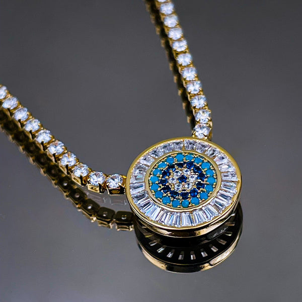Evil Eye Baguette Eternity 18K Gold Adjustable Slider Necklace Bulk Secondary image