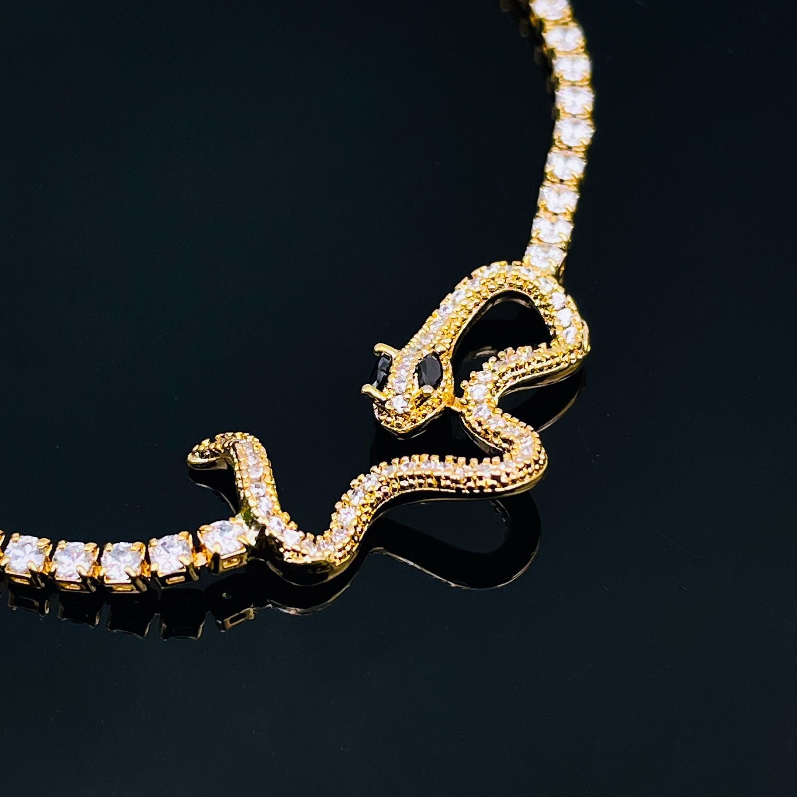Studded Snake CZ Eternity Solitaire 18K Gold Adjustable Necklace Bulk