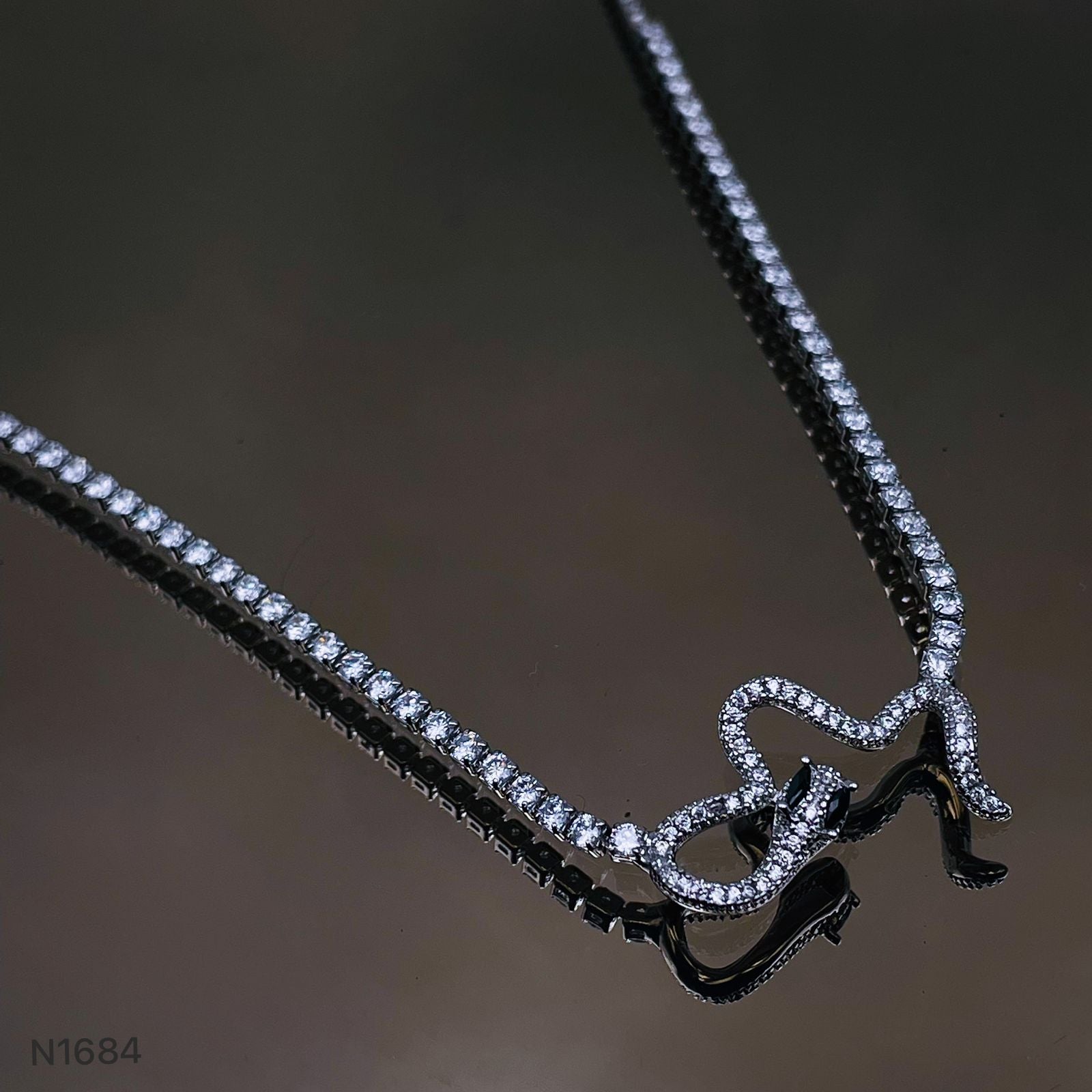 Studded Snake CZ Eternity Solitaire Silver Adjustable Necklace Bulk