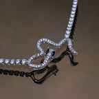 Studded Snake CZ Eternity Solitaire Silver Adjustable Necklace Bulk