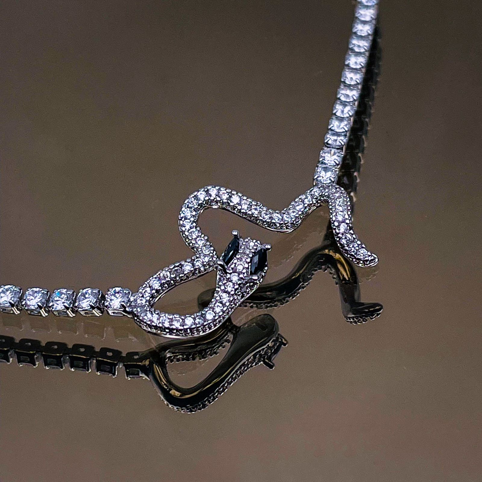 Studded Snake CZ Eternity Solitaire Silver Adjustable Necklace Bulk