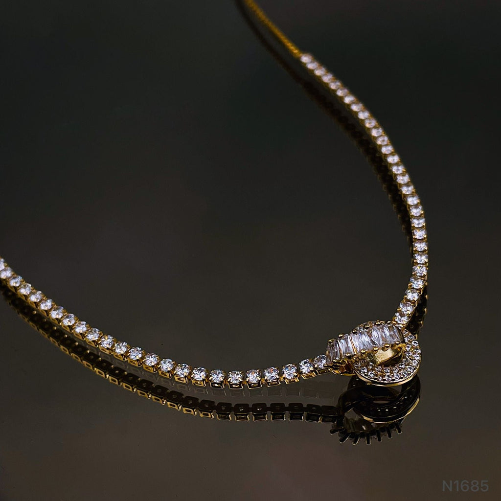 Dual Circle Eternity Solitaire 18K Gold Adjustable Necklace Women Bulk