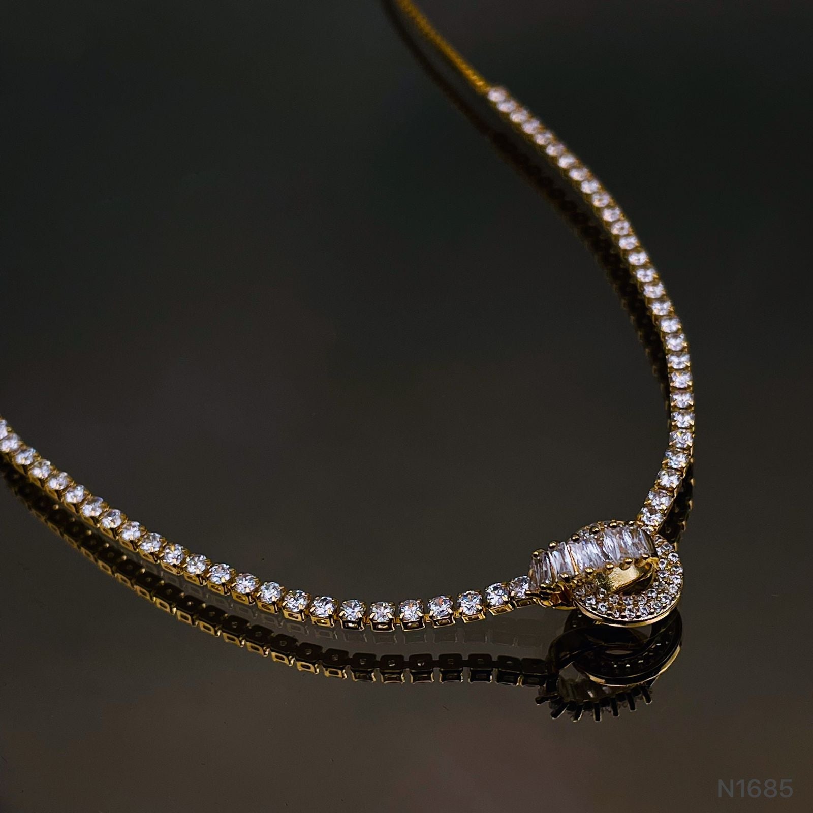 Dual Circle Eternity Solitaire 18K Gold Adjustable Necklace Women Bulk
