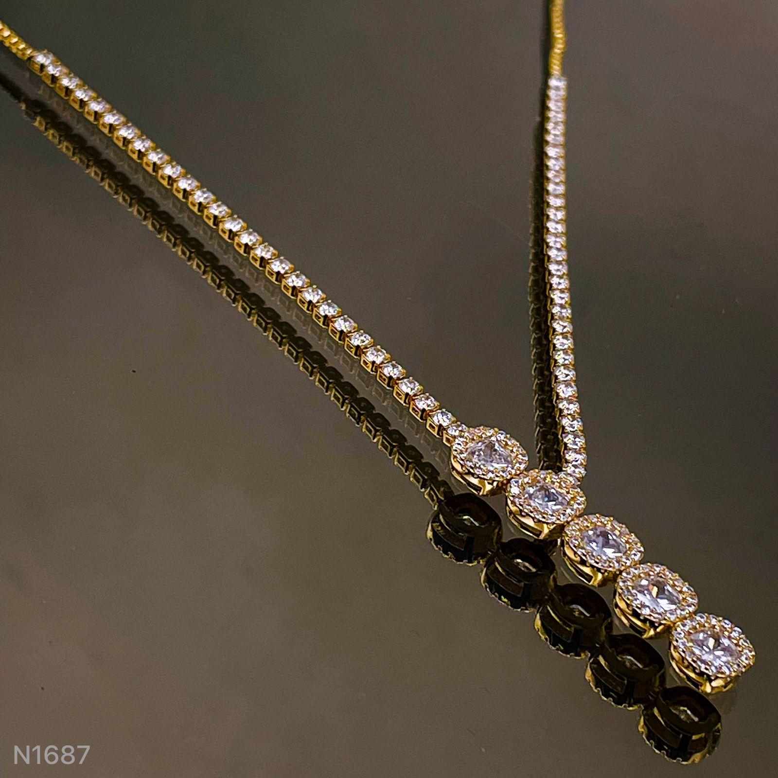Solitaire Eternity CZ 18K Gold Adjustable Slider Necklace Bulk