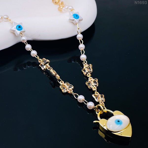 Star Mother Of Pearl Evil Eye Heart Lock CZ 18K Gold Necklace Bulk Main image