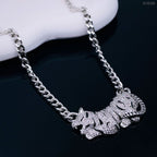 Tiger Panther CZ Black Enamel Silver Curb Chain Necklace Bulk